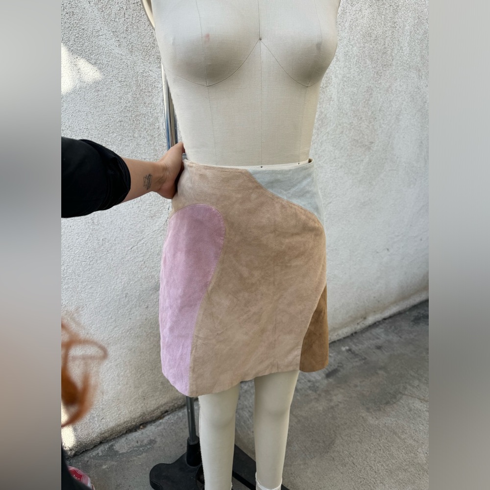 Suede real leather skirt